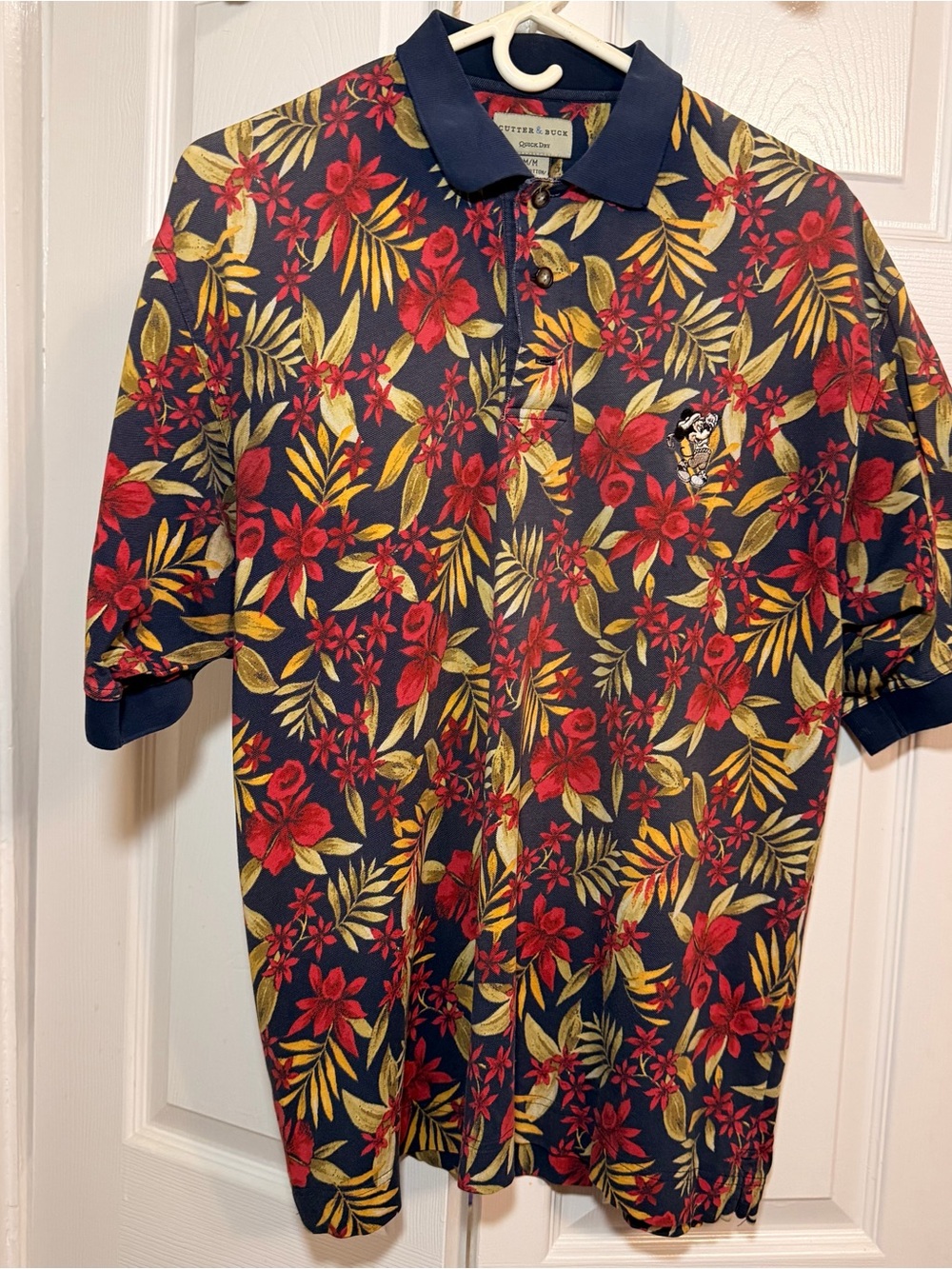 Cutter & Buck Polo with Red & Gold Floral Print size: M